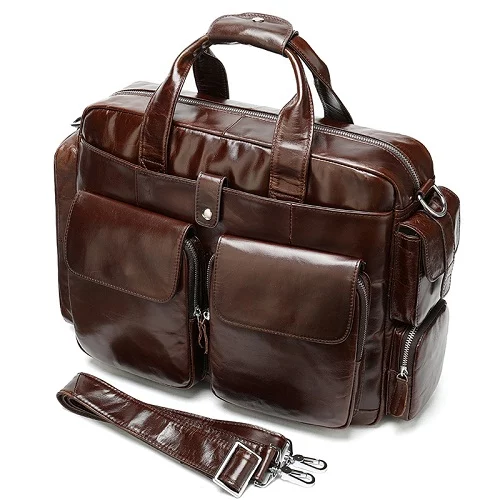 high quality men genuine leather briefcase laptop luggage bag